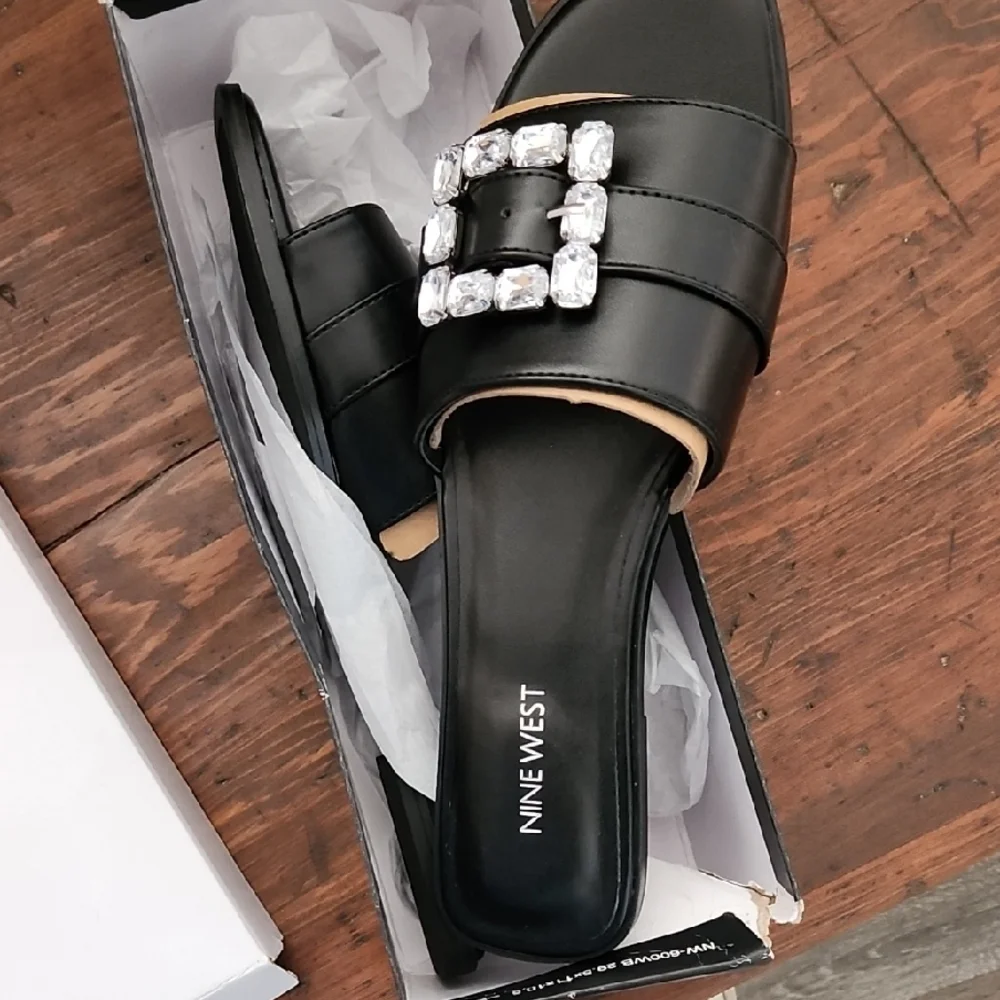 Nine West Black Sandals with Sparkling Buckle - Picture 1 of 4